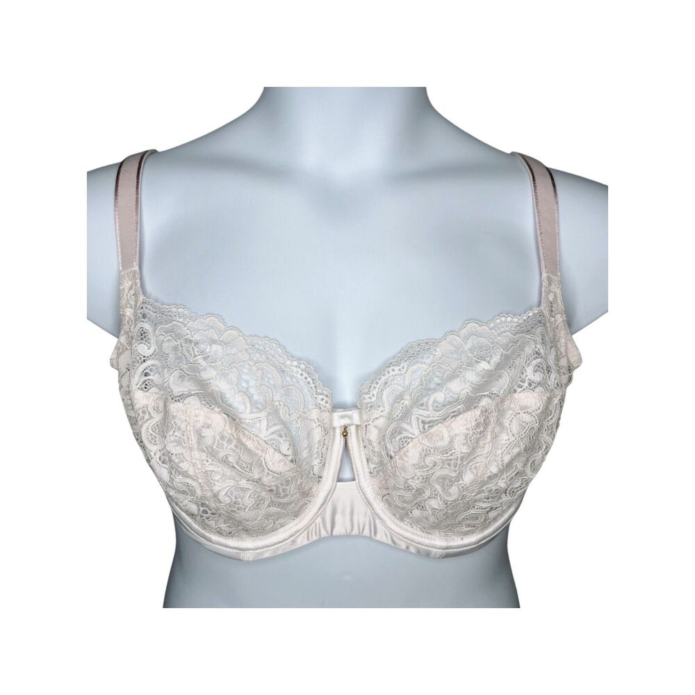 Panache Black Label Quinn Balconette Bra sz 36FF * Ivory & Pale Pink Lace Satin